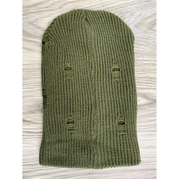 Tribe Kelley Road Tripper Distressed Beanie Hat Olive Green Boho Ribbed Grunge - Picture 5 of 5